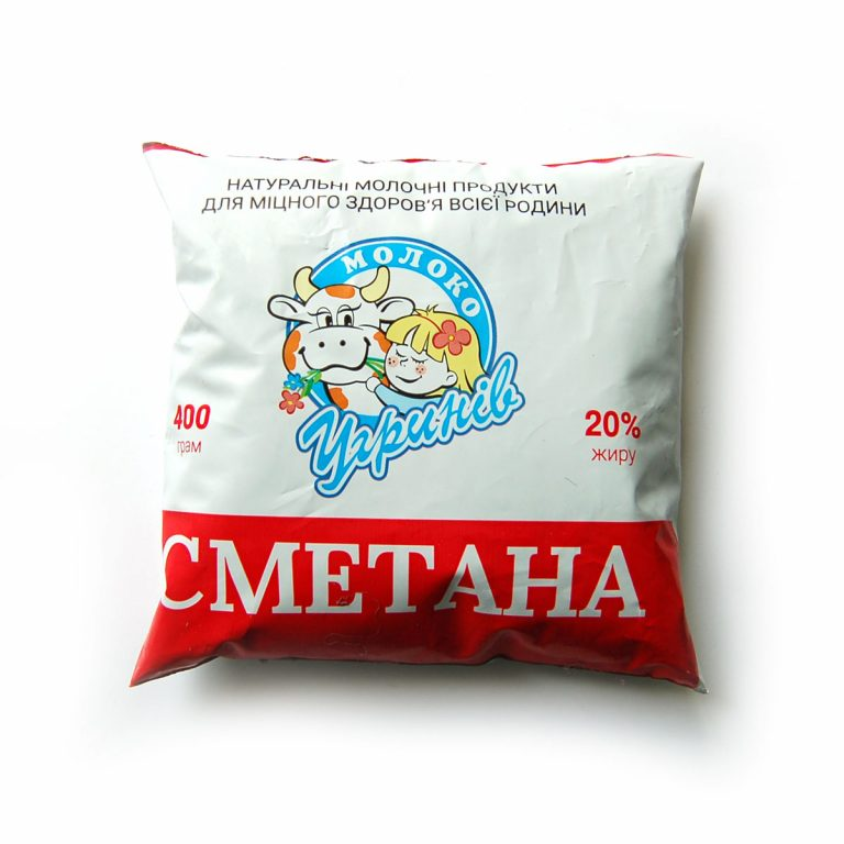 Сметана УГРИНІВМОЛОКО 20% жиру, 400г, плівка поліетиленова